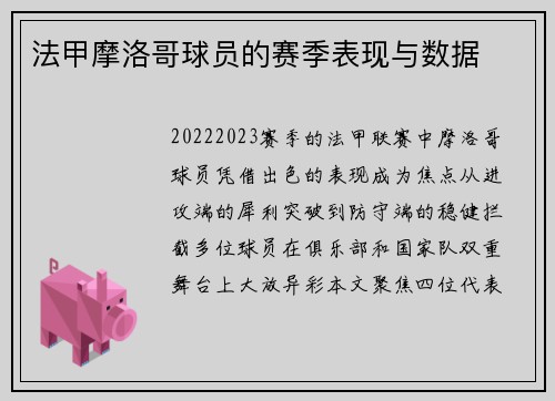 法甲摩洛哥球员的赛季表现与数据